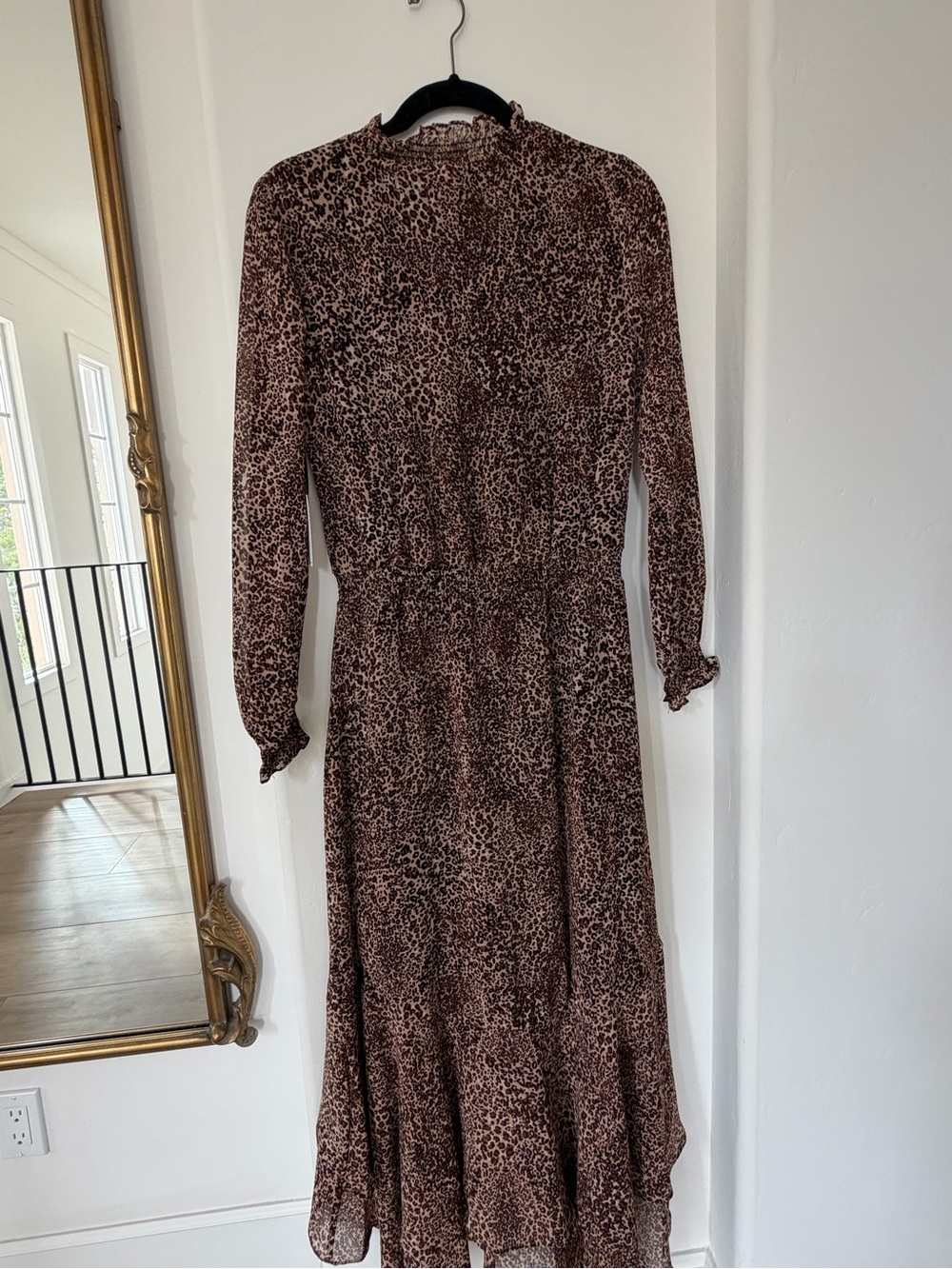 Leopard-Print Brown Maxi Dress with Elastic Waist